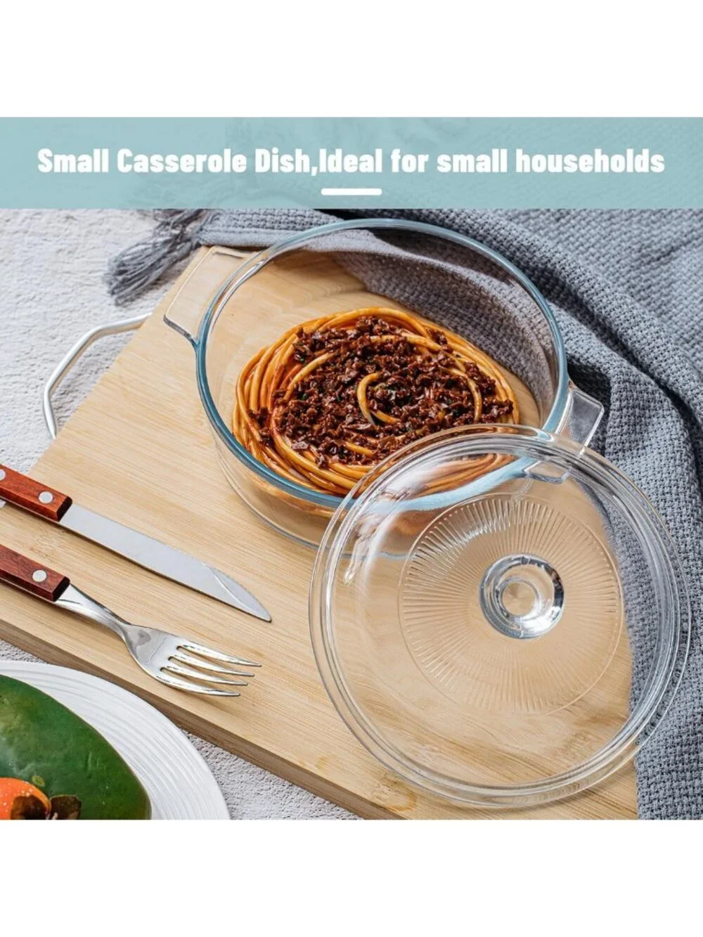 Set of 2 Round Glass Casserole Dishes with Lids - 0.8L & 1.7L Bakeware Set